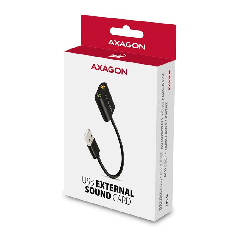 Axagon ADA-12 USB 2.0 Stereo Audio Mini-Adapter 15 cm Kabellänge - Kabel - Audio/Multimedia 2.0 kanalen