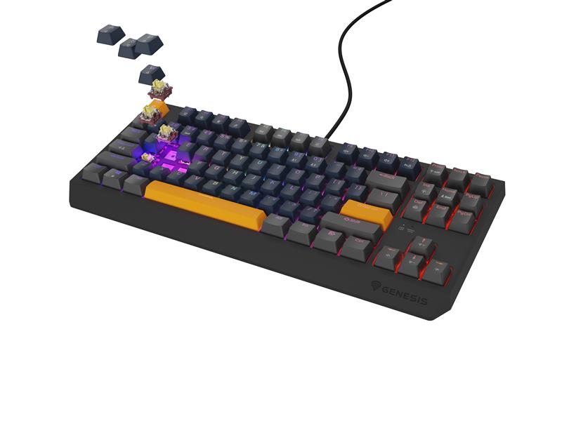 GENESIS THOR 230 TKL toetsenbord Gamen USB + RF Wireless + Bluetooth QWERTY Zwart, Blauw, Grijs, Oranje