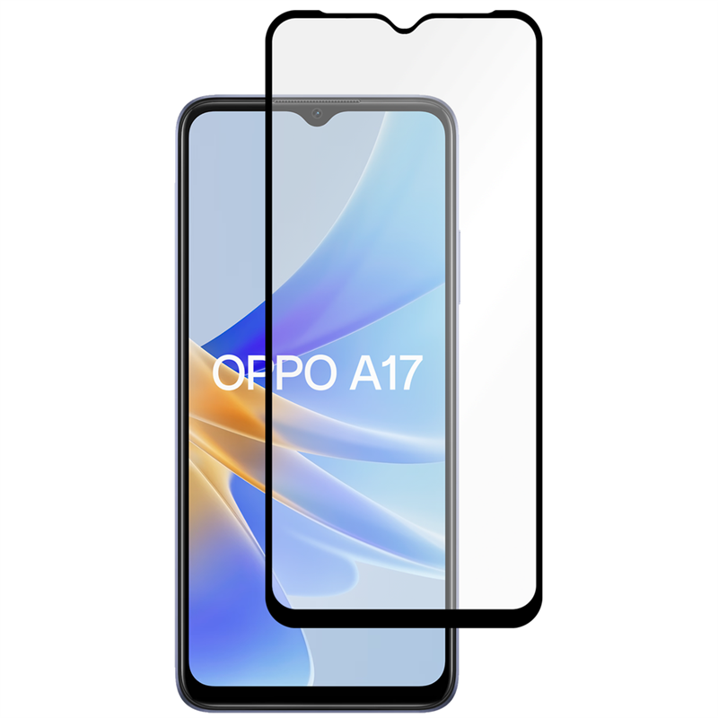Oppo A17 - Full Cover Screenprotector Tempered Glass - Black