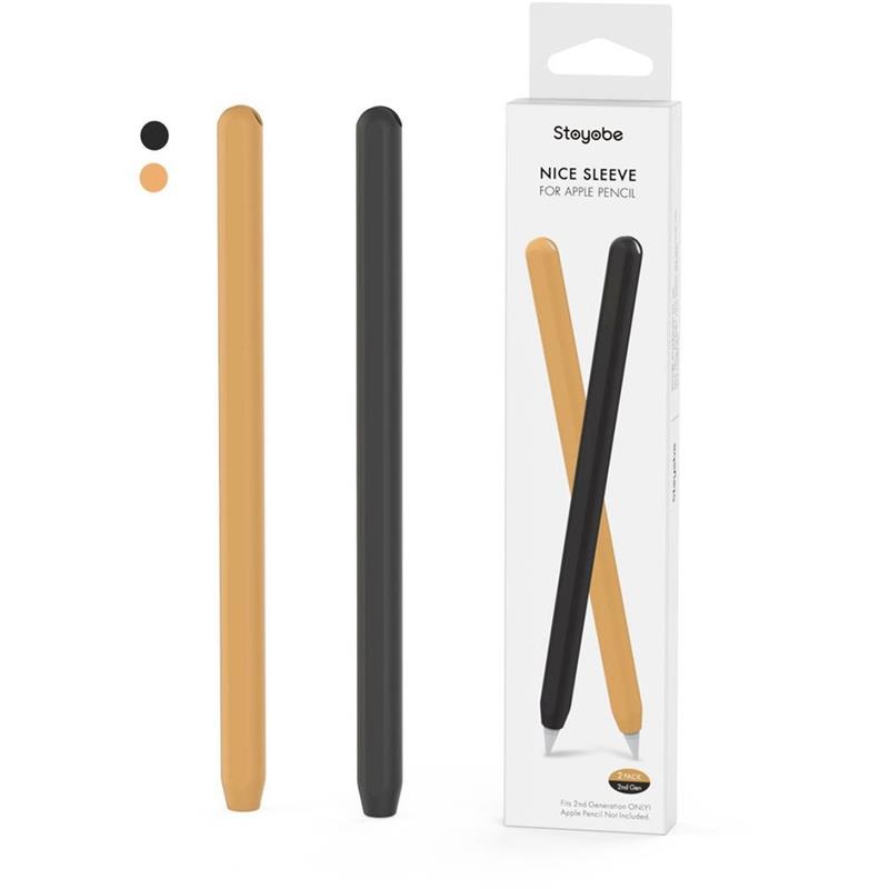 Stoyobe Apple Stylus Pen Gen 2 Nice Sleeve - Silicone Cover - Black Orange - 2 Pack