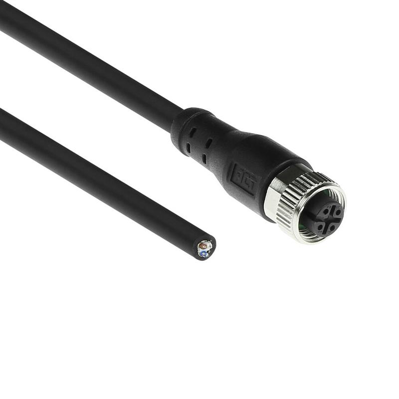 ACT Industrial 3,00 meter Sensor kabel M12A 4-polig female naar open end Superflex Xtreme TPE kabel, afgeschermd