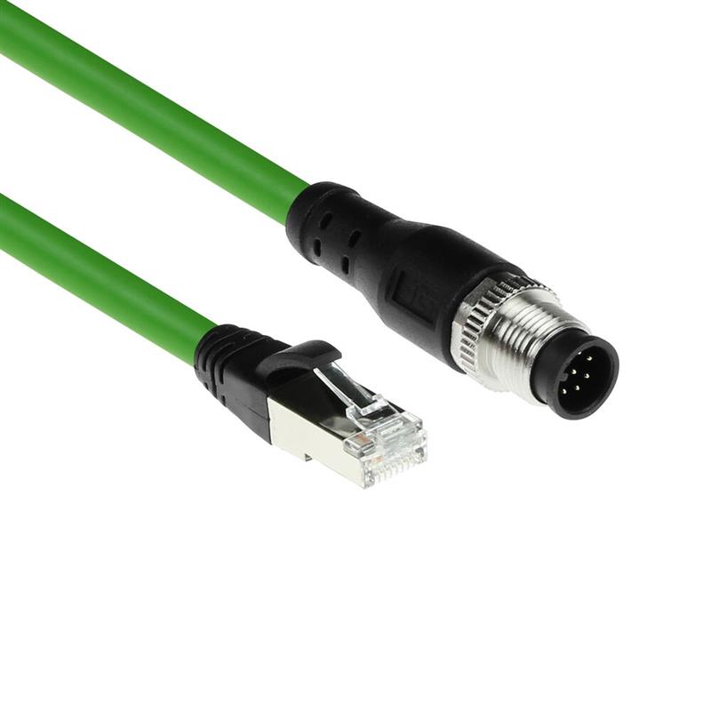 ACT Industrial 10,00 meter Sensor kabel M12A 8-polig male naar RJ45 male, Ultraflex SF/UTP TPE kabel, afgeschermd