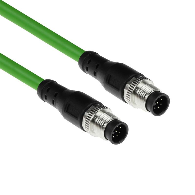 ACT Industrial 5,00 meter Sensor kabel M12A 8-polig male naar M12A 8 pins male, Ultraflex TPE kabel, afgeschermd