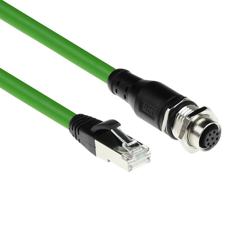 ACT Industrial 1,50 meter Sensor kabel M12A 8-polig female naar RJ45 male, Ultraflex SF/UTP TPE kabel, afgeschermd