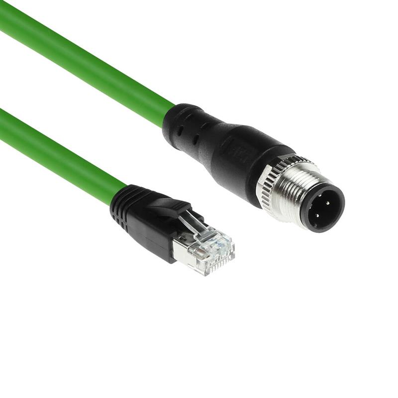 ACT Industrial 5,00 meter Sensor kabel M12D 4-polig male right angled naar RJ45 male, Superflex Xtreme TPE kabel, afgeschermd