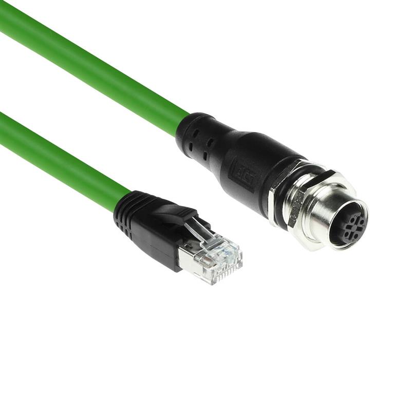 ACT Industrial 3,00 meter Sensor kabel M12D 4-polig female chassis naar RJ45 male, Superflex Xtreme TPE kabel, afgeschermd