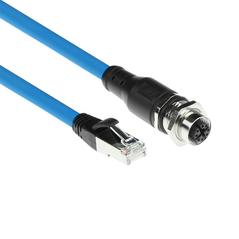 ACT Industrial 5,00 meter Sensor kabel M12X 8-polig female chassis naar RJ45, Superflex SF/UTP TPE kabel, afgeschermd