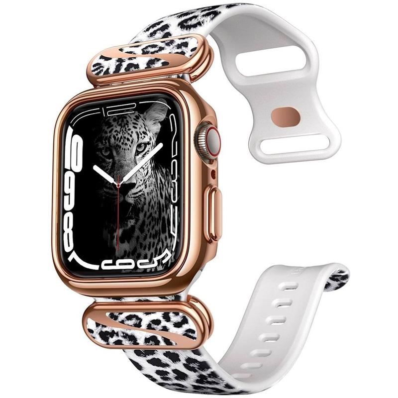 Supcase Apple Watch 44 45mm Ultra Cosmo Luxe Case Watchband White Leopard 