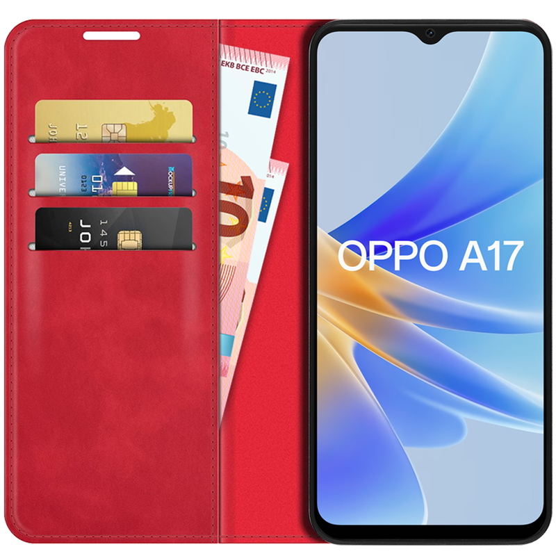 Oppo A17 - Magnetic Wallet Case - Red
