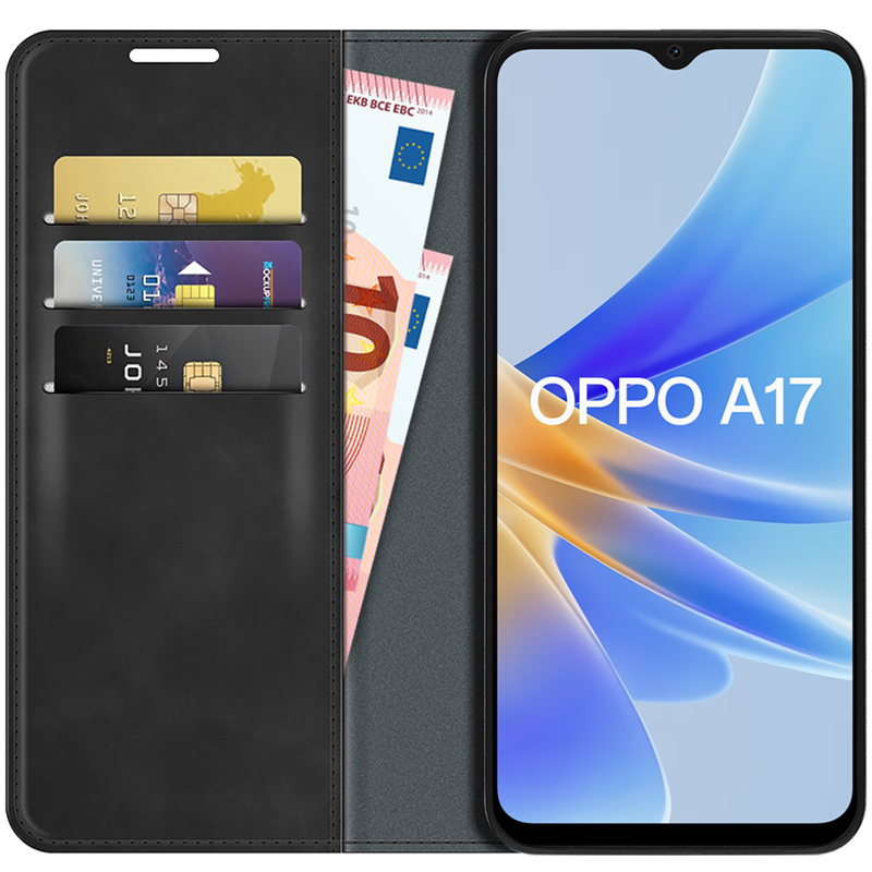 Oppo A17 - Magnetic Wallet Case - Black